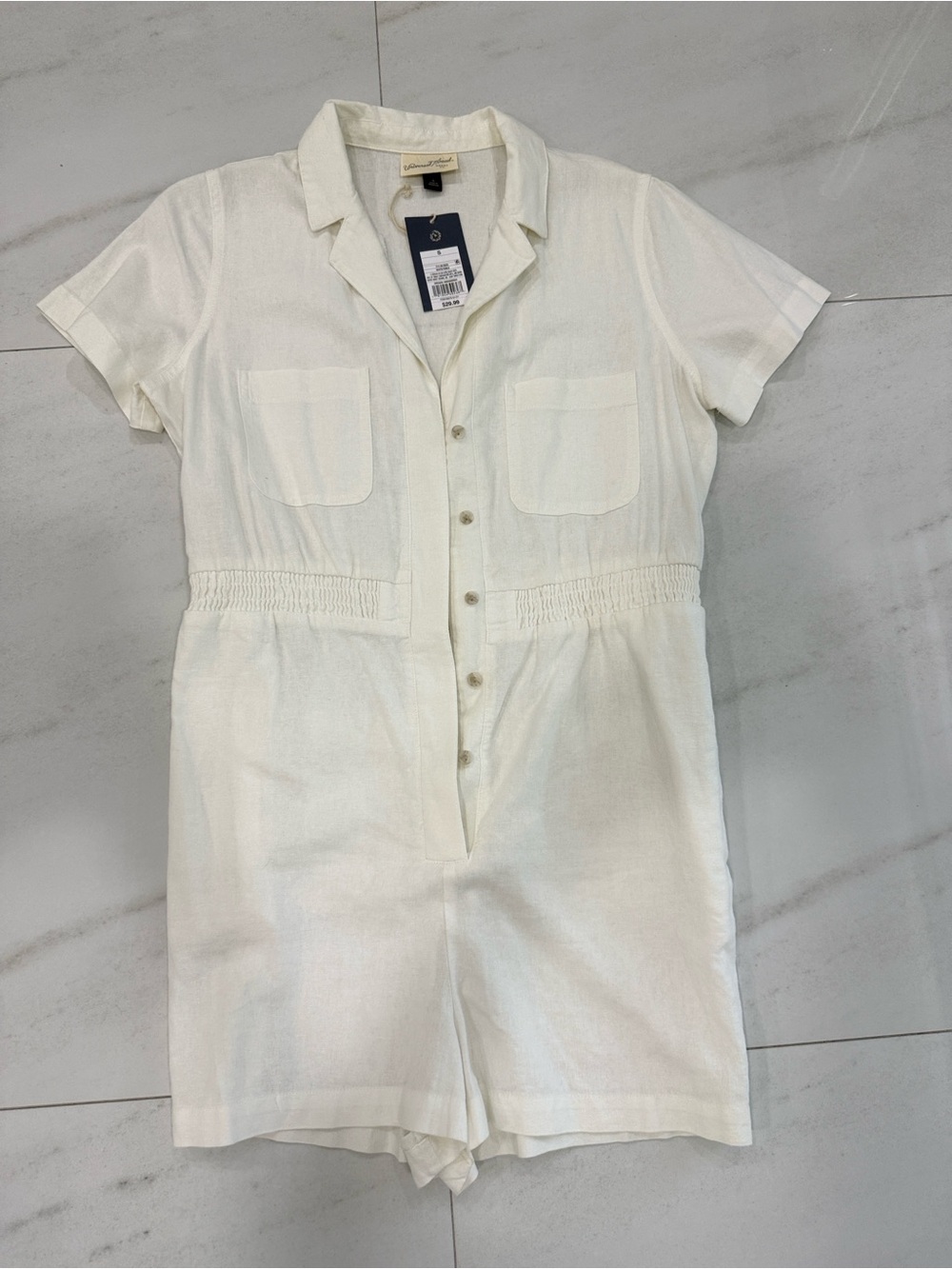 Universal Threads Cream Button-Front Short Sleeve Romper